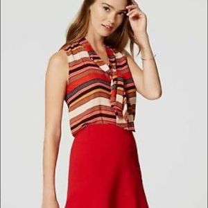 Loft Petite Bow Striped Sleeveless Blouse